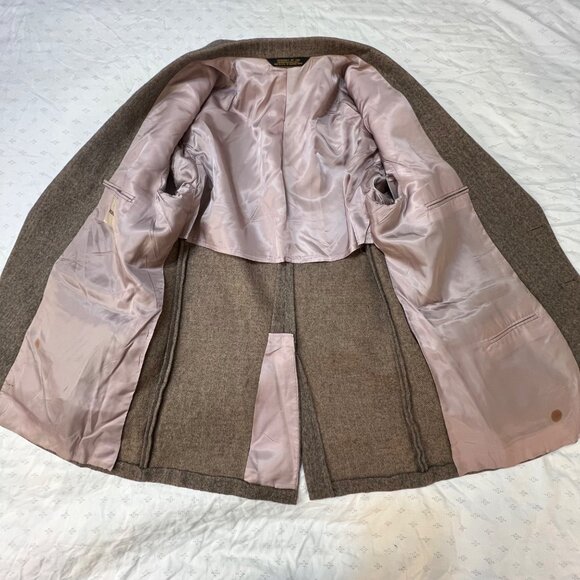 Stonehaven Mens Brown Herringbone Wool Blazer 2-Button USA Made Size 42R flaw - Picture 7 of 16